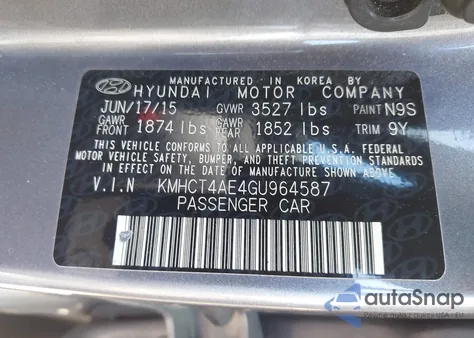 2016 Hyundai Accent Se из США, поврежденный, VIN KMHCT4AE4GU964587